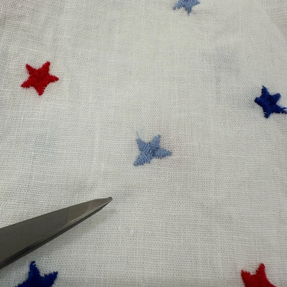 Crown & Ivy Embroidered Star Blouse Patriotic Red White Blue Linen Blend Top S - Picture 11 of 13